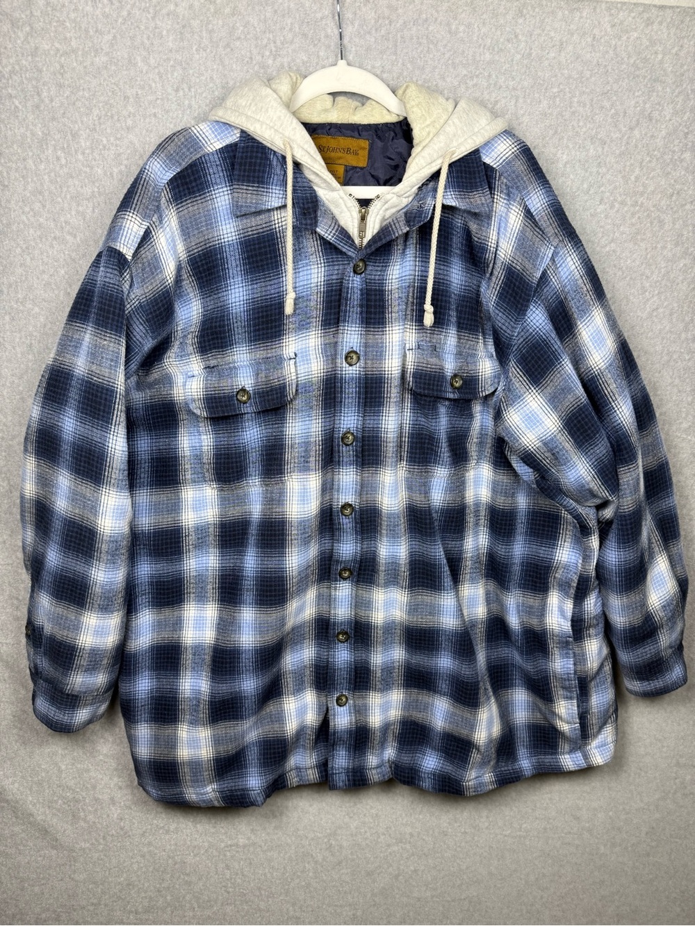 John’s Bay Hooded Flannel Jacket 3XLT Blue Plaid Zip Up Shacket Grunge